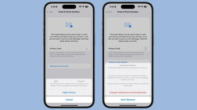 舟曲苹果手机维修分享苹果 iOS 18.1 支持设置“主要”邮箱地址并更改 iCloud 邮箱 